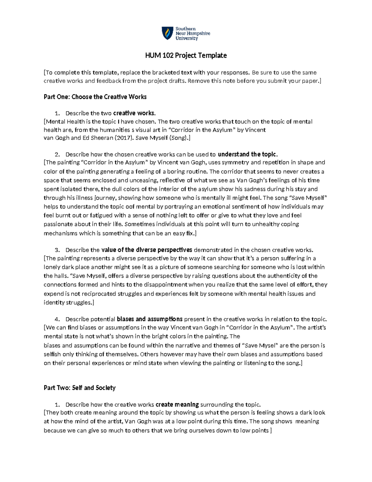 7 - SAMPLE - HUM 102 Project Template [To complete this template ...