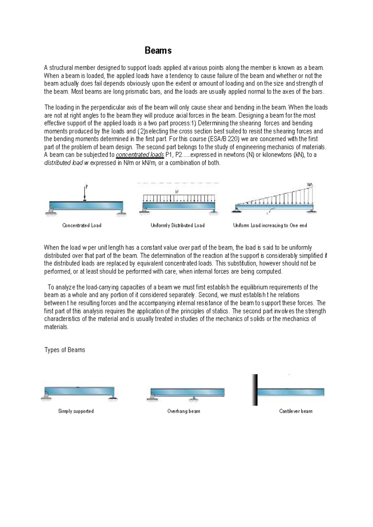 Beams - Beams A structural member designed to support loads applied at ...