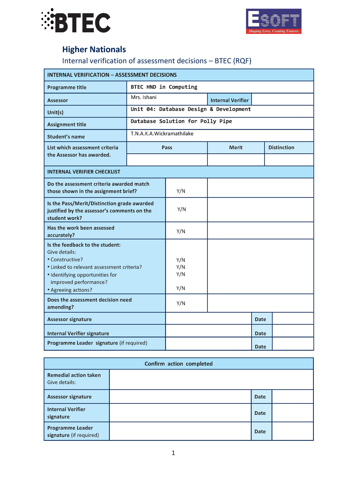 internal verification of assignment briefs