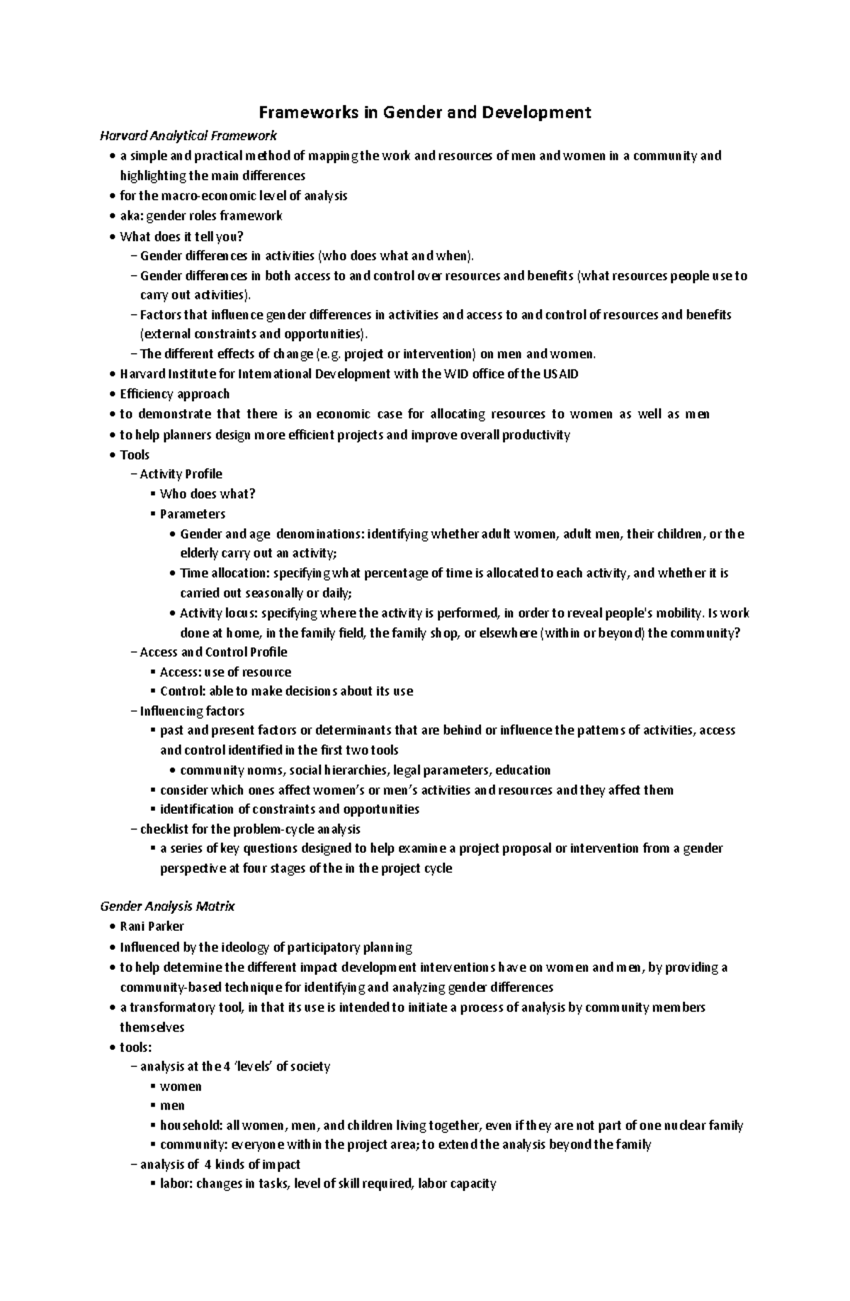 Frameworks in Gender and Development - Frameworks in Gender and ...