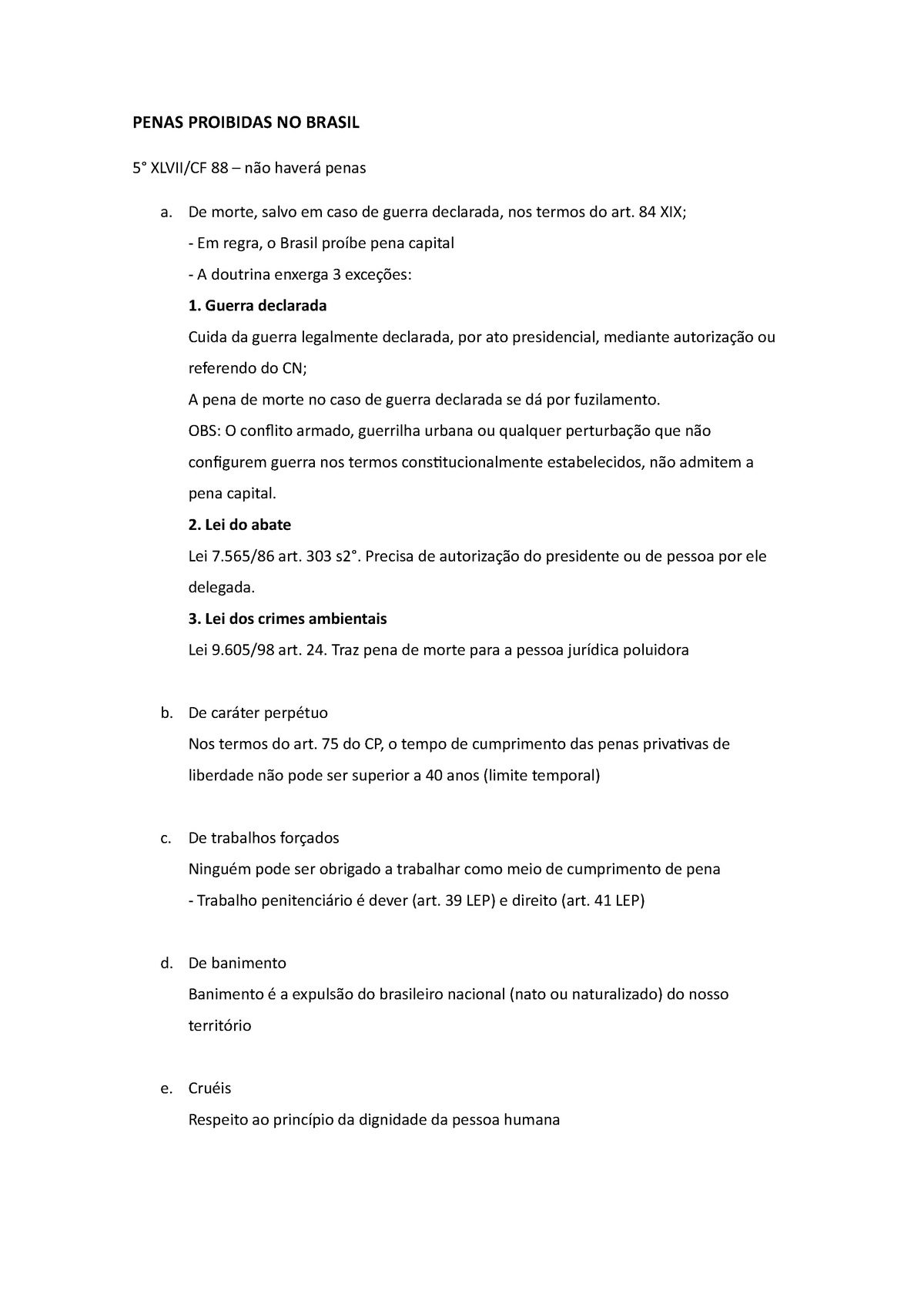 penas proibidas no br penas proibidas no brasil 5 xlvii cf 88 não