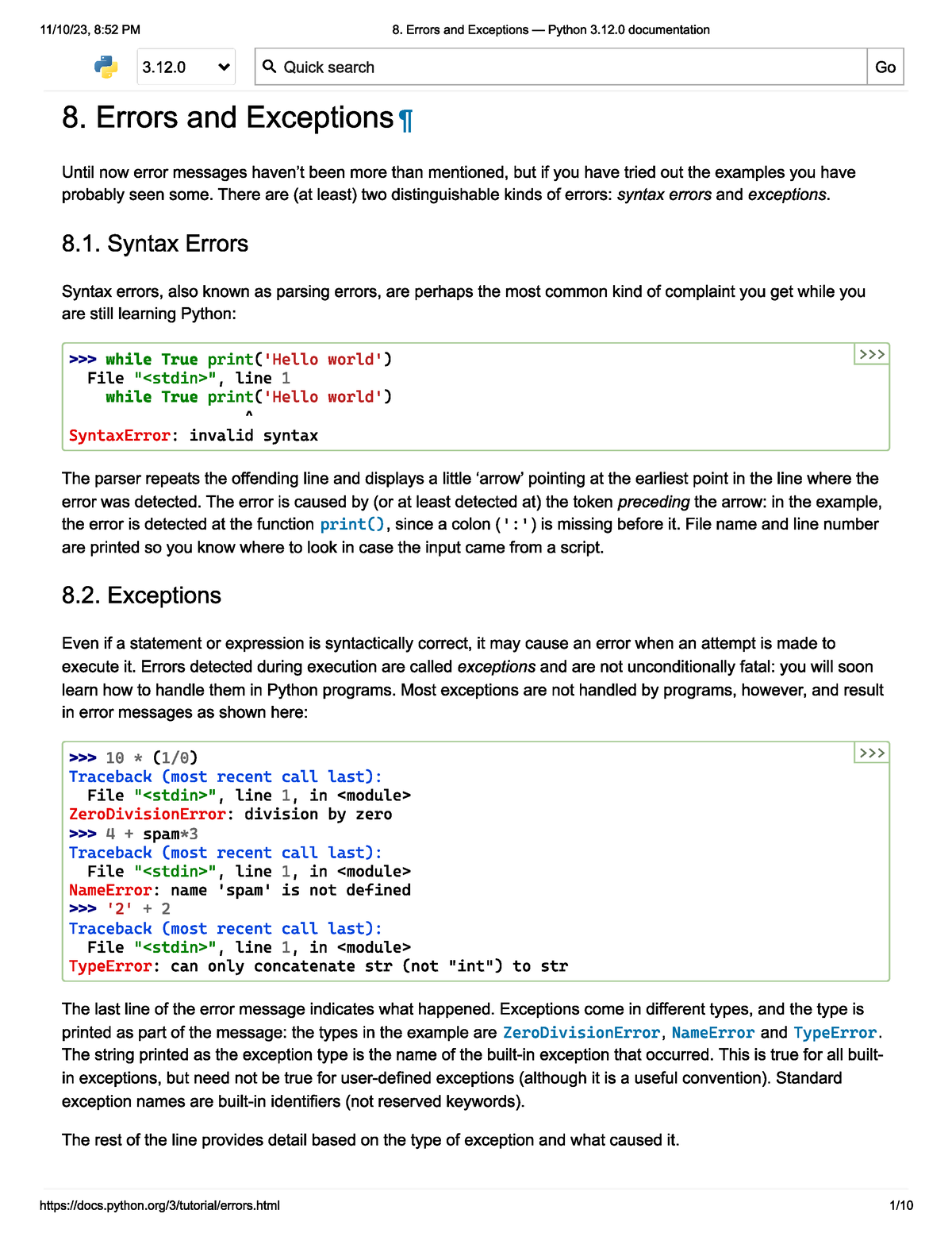 Errors And Exceptions - Python - Studocu