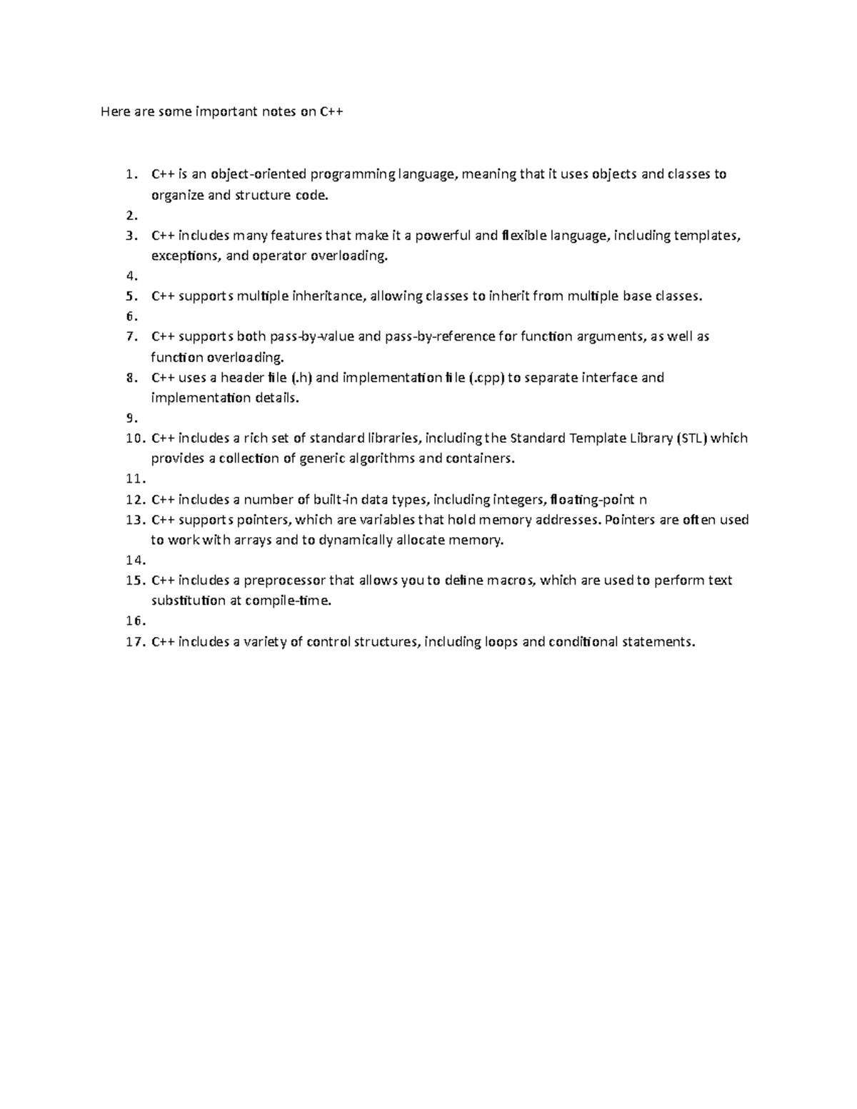 Computer Programming C++ - Here are some important notes on C++ C++ is ...