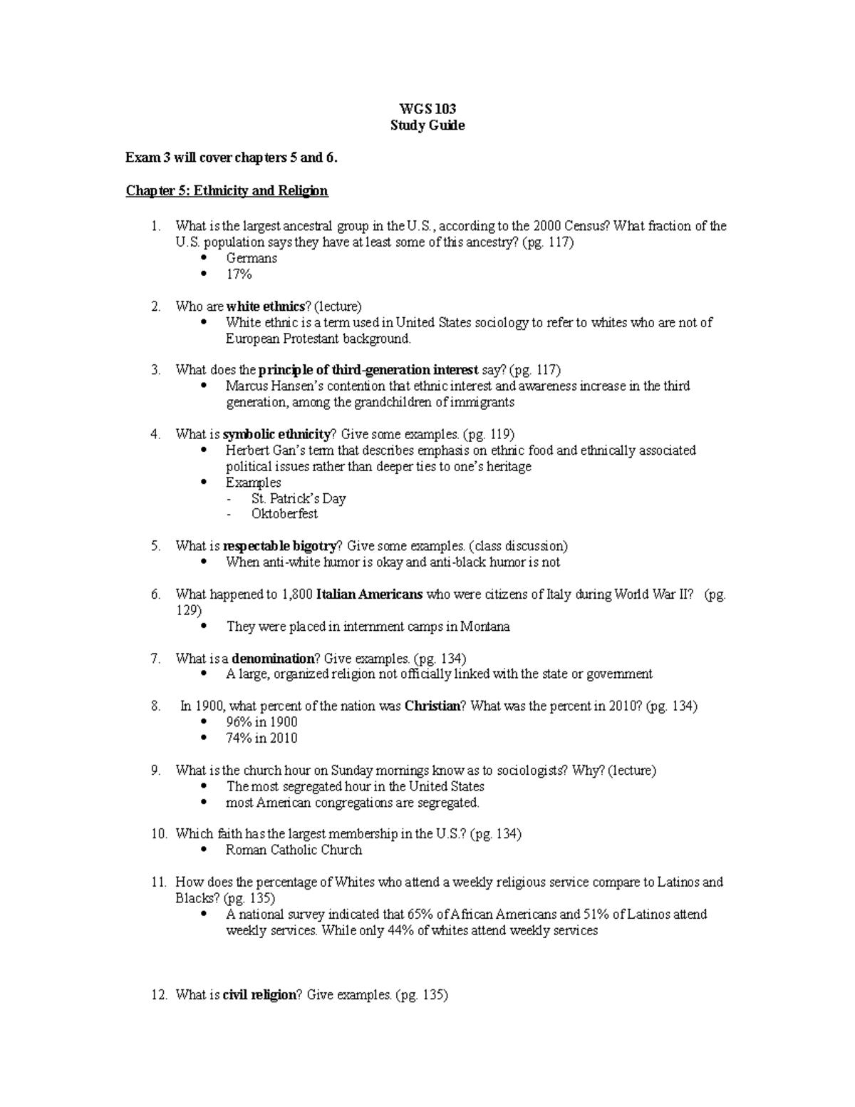 Exam 3 - Lecture notes 3 - WGS 103 Study Guide Exam 3 will cover ...