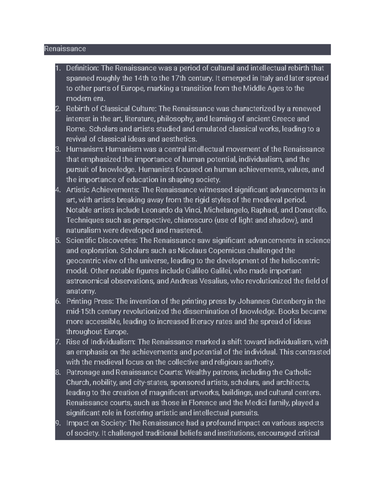 notes on Renaissance - Renaissance Definition: The Renaissance was a ...