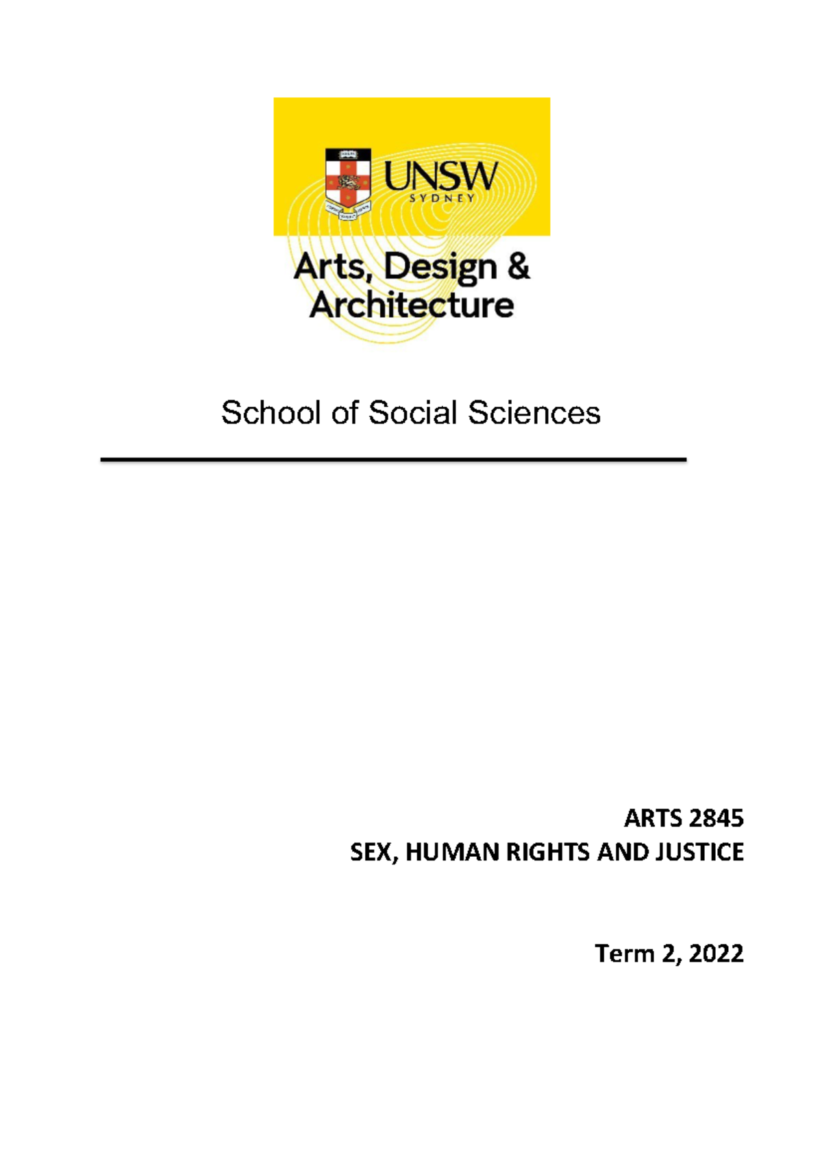 Arts2845 2022 Course Guide School Of Social Sciences Arts 2845 Sex Human Rights And Justice