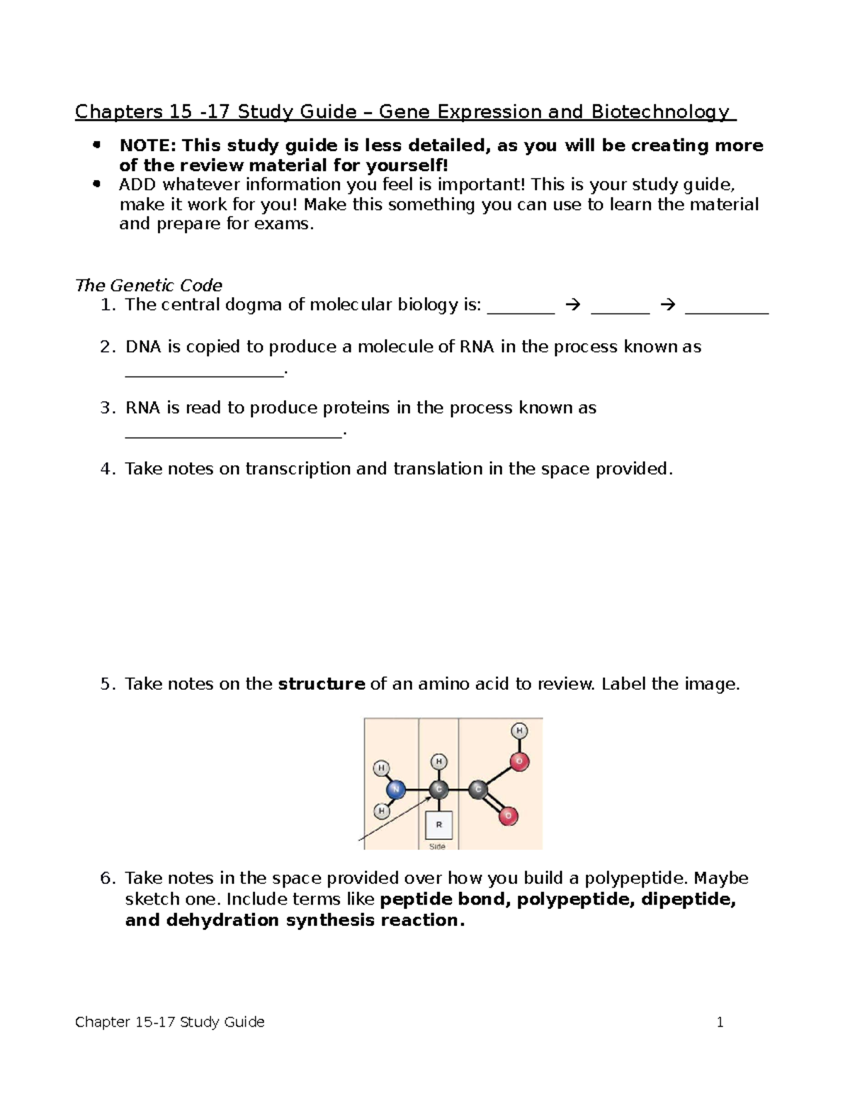 1140 Chapters 15-17 Study Guide V2 - BIO 1410 - CNM - Studocu