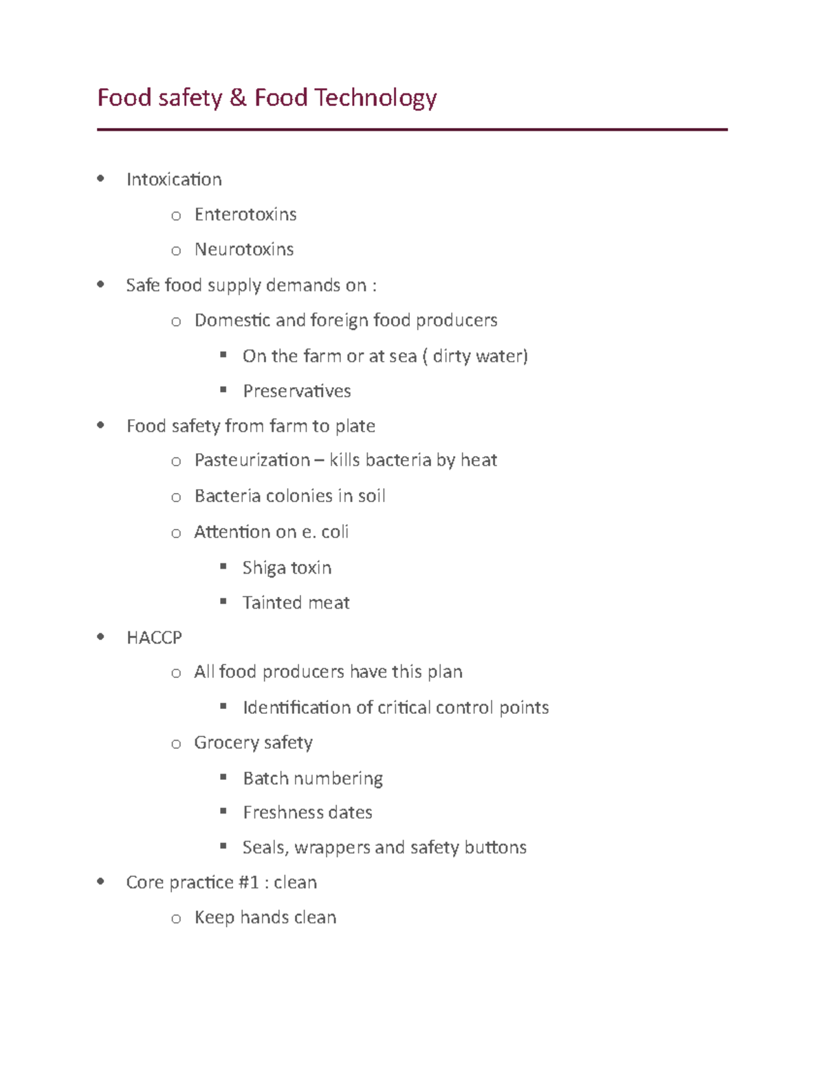 Food safety Lecture notes 1 Food safety & Food Technology