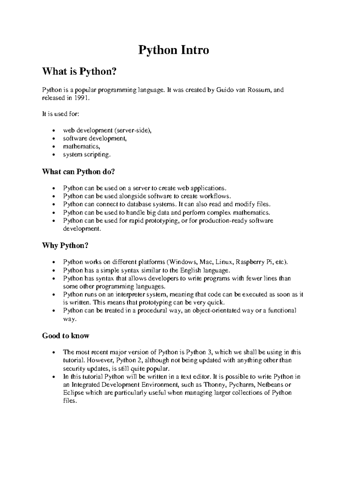 Python Intro - Python Intro What is Python? Python is a popular ...