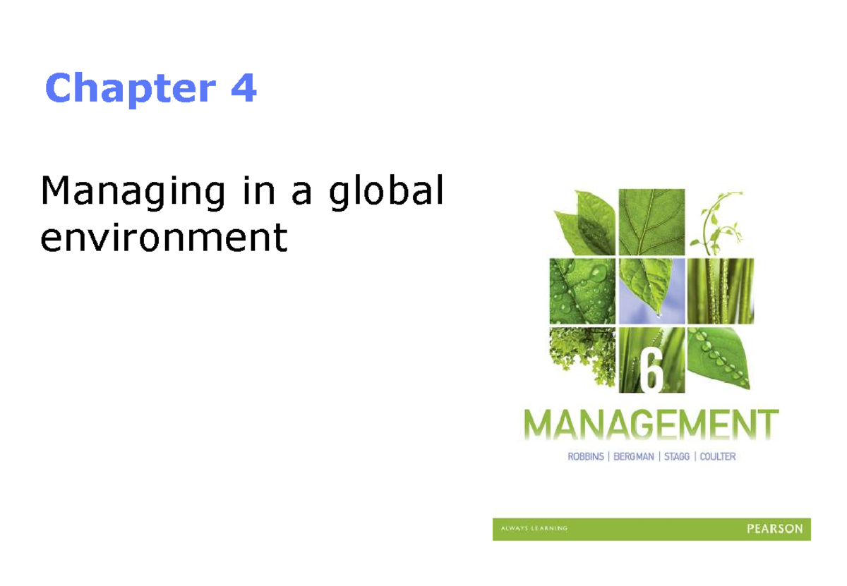 Managing in a global environment Robbins 6e Ch04 - Chapter 4 Managing ...