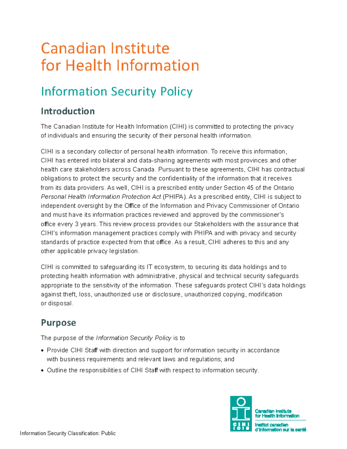 Information security policy en - Canadian Institute for Health ...