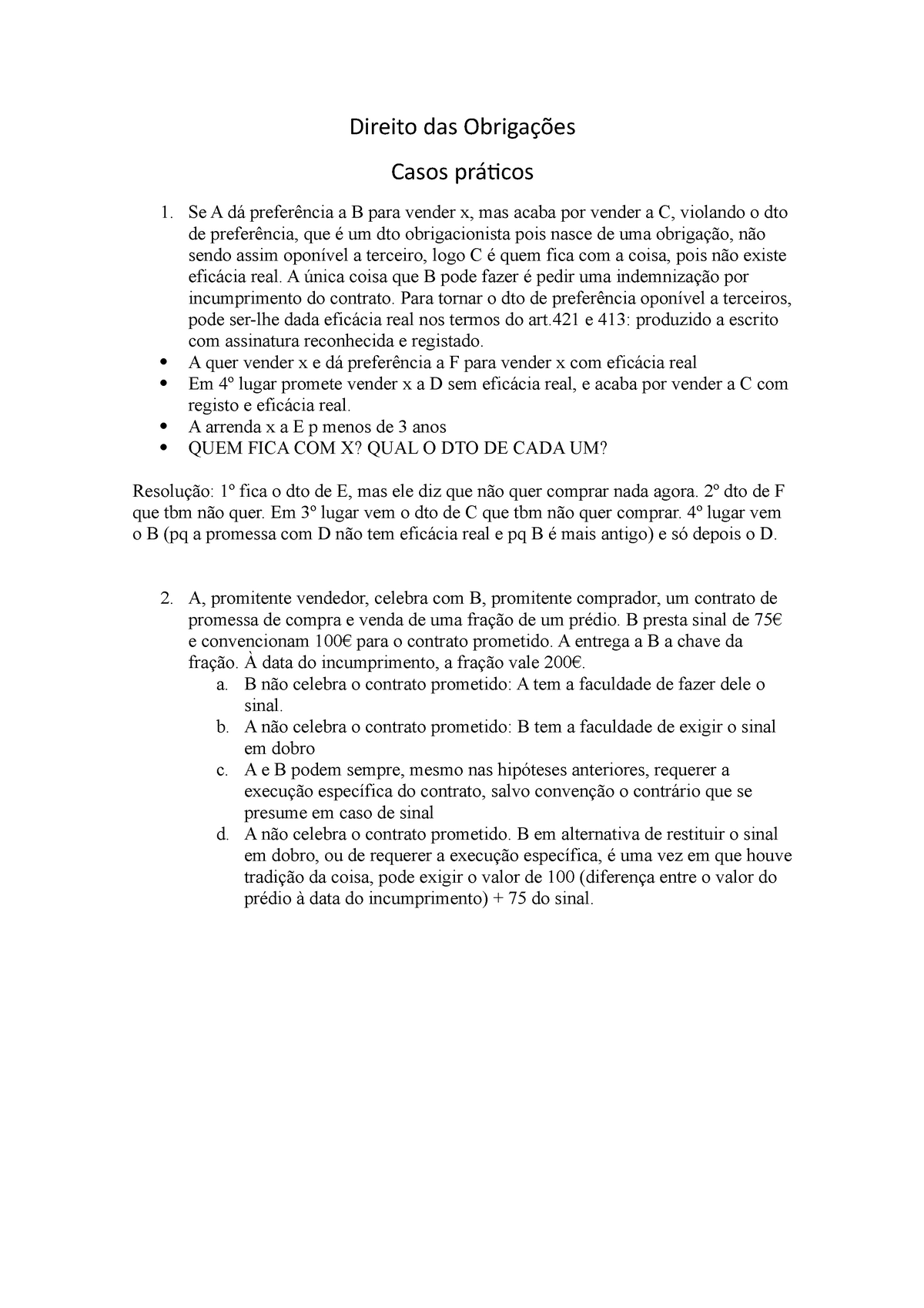 Casos Práticos De Direito Das Obrigações Direito Das Obrigações Casos Práticos Se A Dá 8332