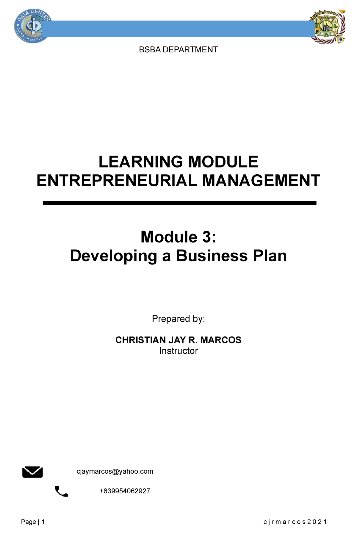 entrepreneurship quarter 1 module 4 developing a business plan