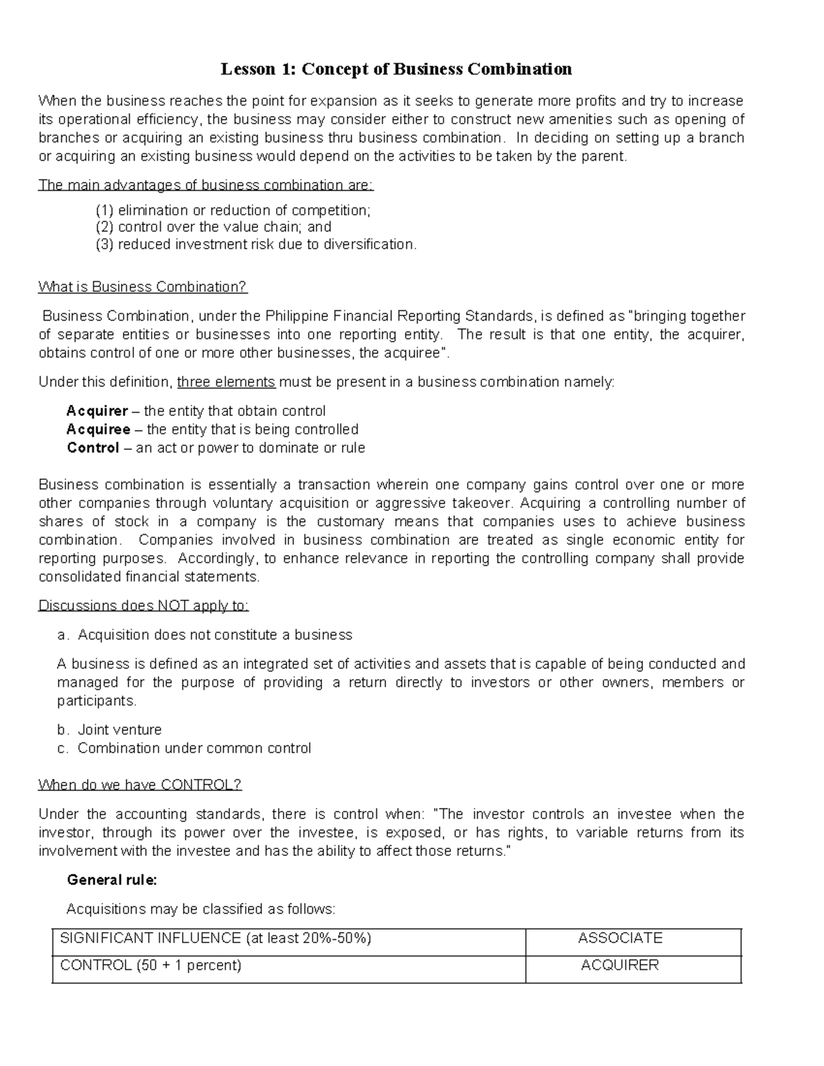 Business-combination compress - Lesson 1: Concept of Business ...