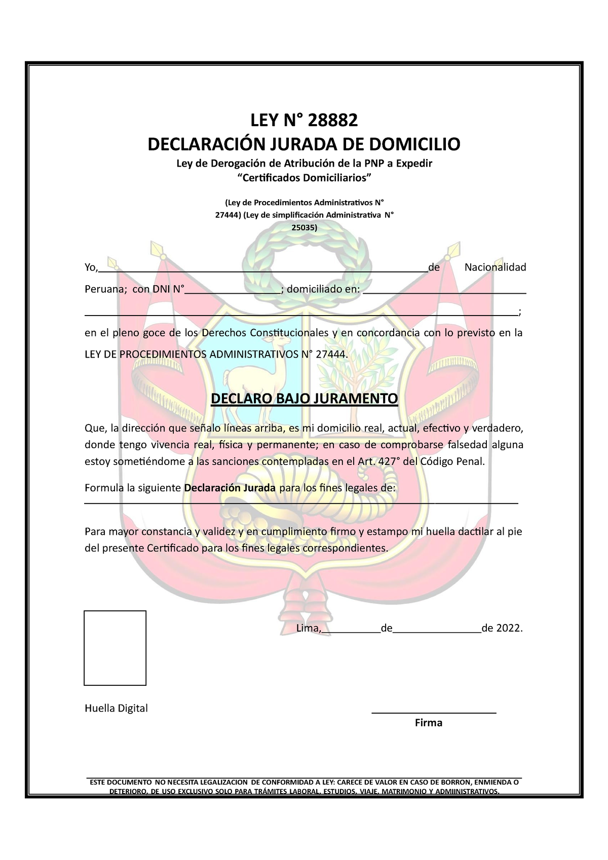 Declaracion Jurada De Domicilio Ley 28882 Pdf Justicia Crimen Y Porn Sex Picture 4258