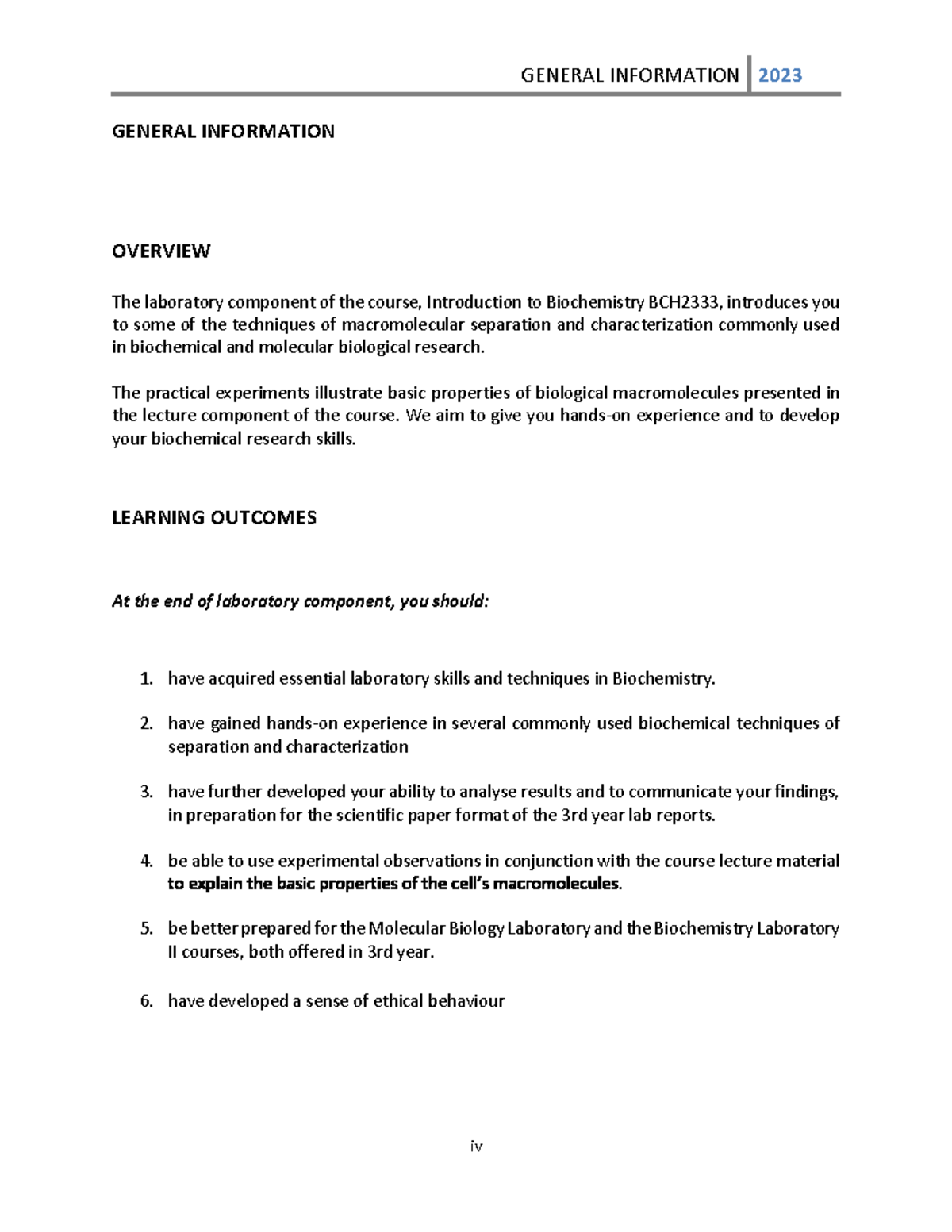 BCH2333 lab Syllabus - BCH2333 - uOttawa - Studocu