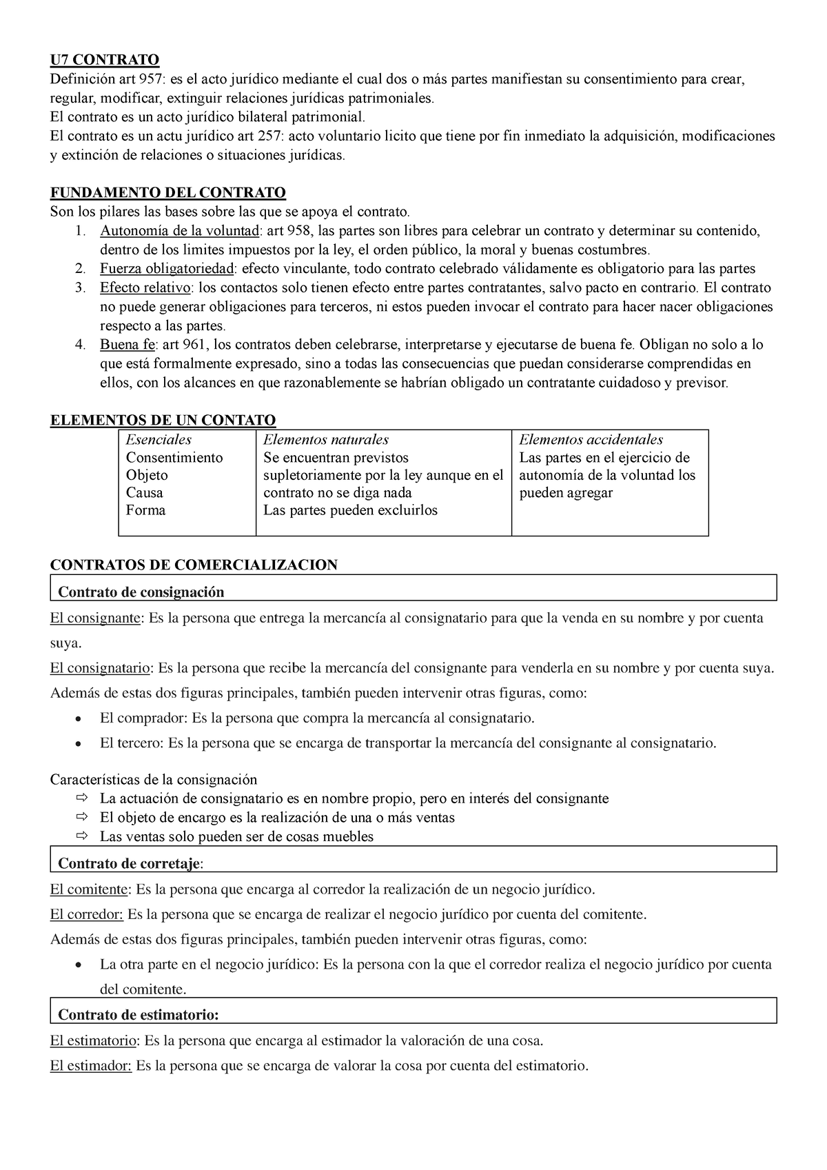 Resumen De 2DO Parcial Derecho - U 7 CONTRATO Definición Art 957: Es El ...