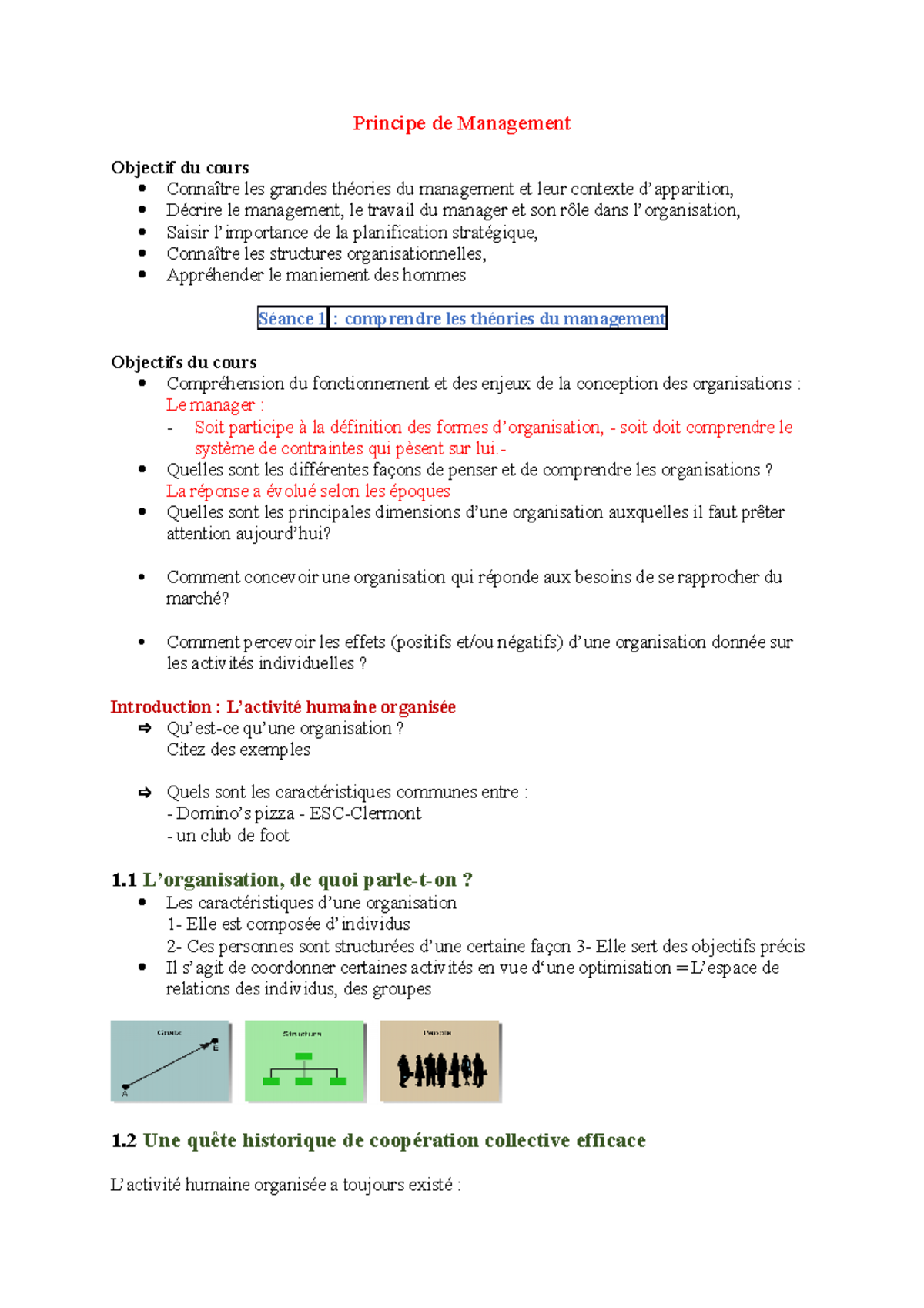 Séance 1 - Principe de Management Objectif du cours Connaître les ...
