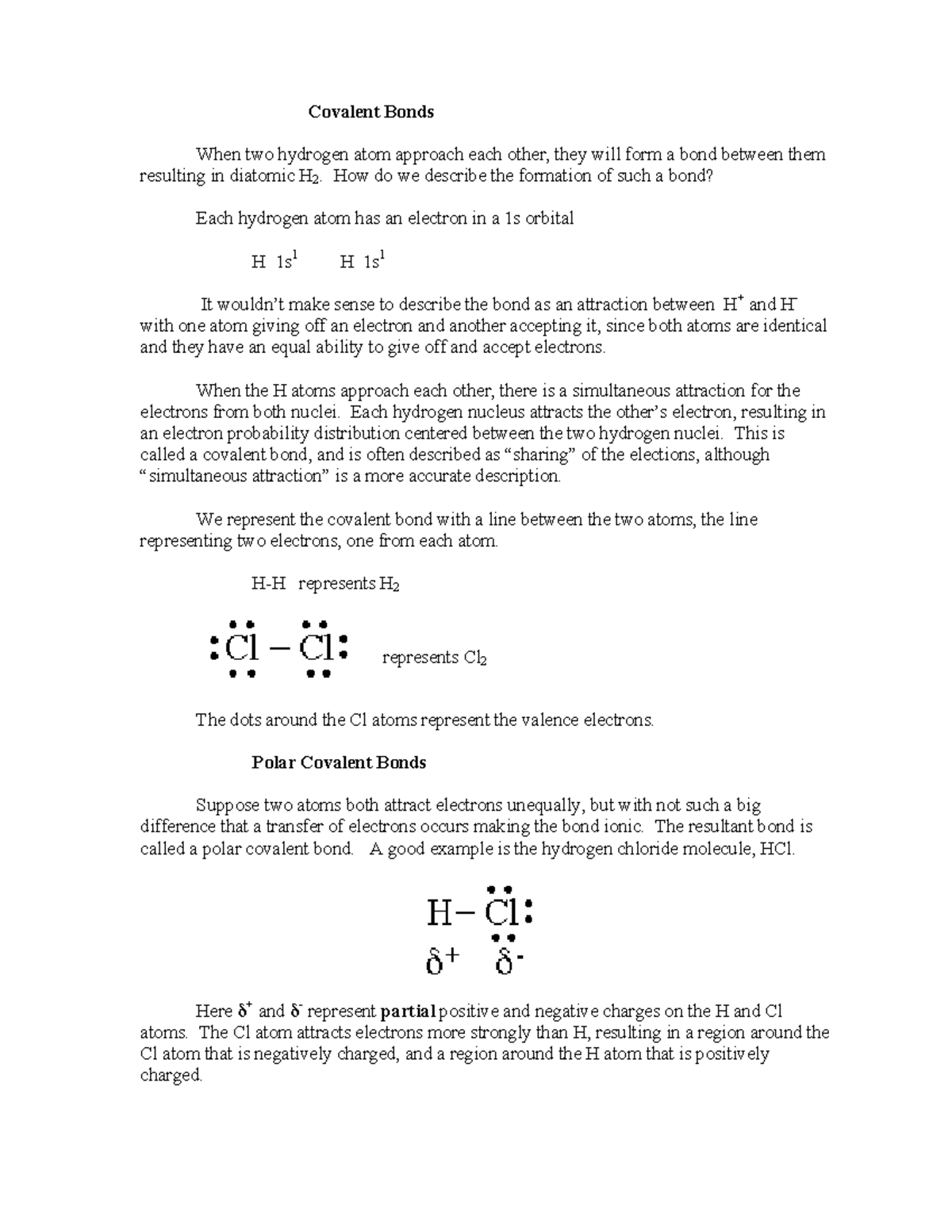 Lecture 9 - Covalent Bonds When two hydrogen atom approach each other ...