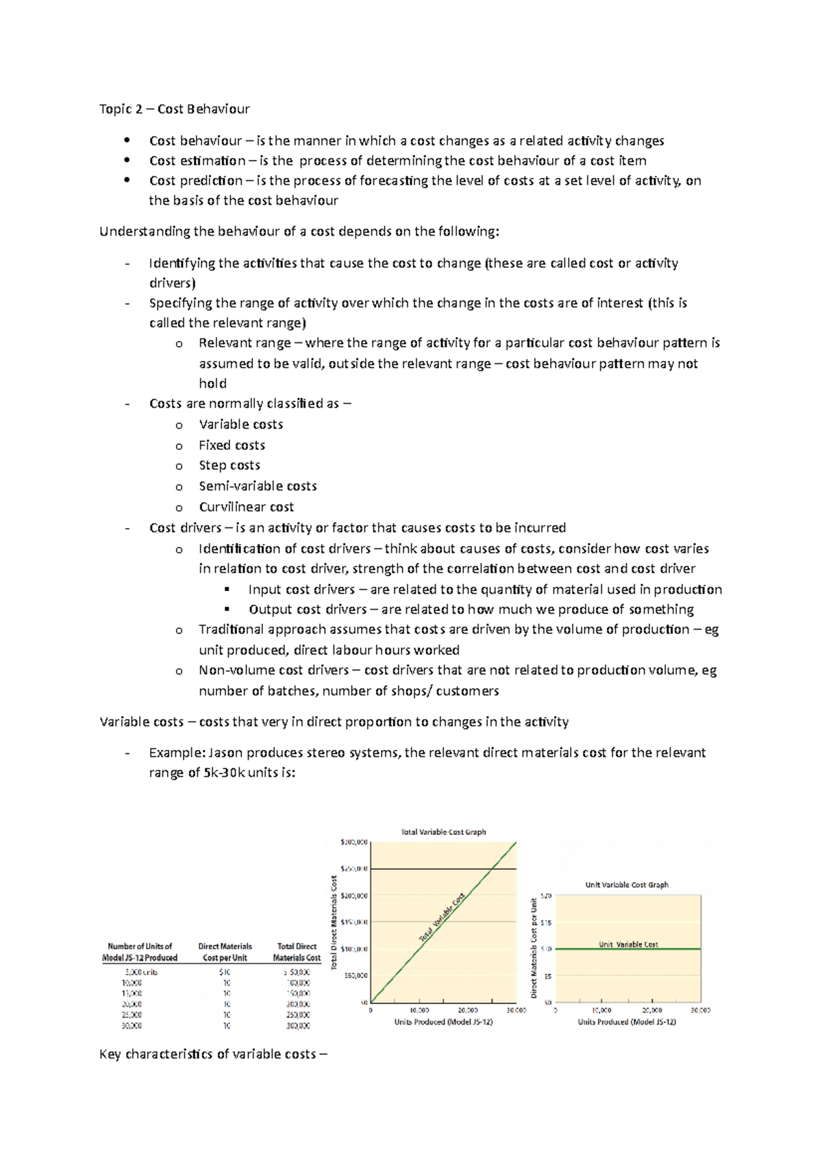 Topic 2 - Cost Behaviour - Topic 2 – Cost Behaviour Cost Behaviour – Is ...