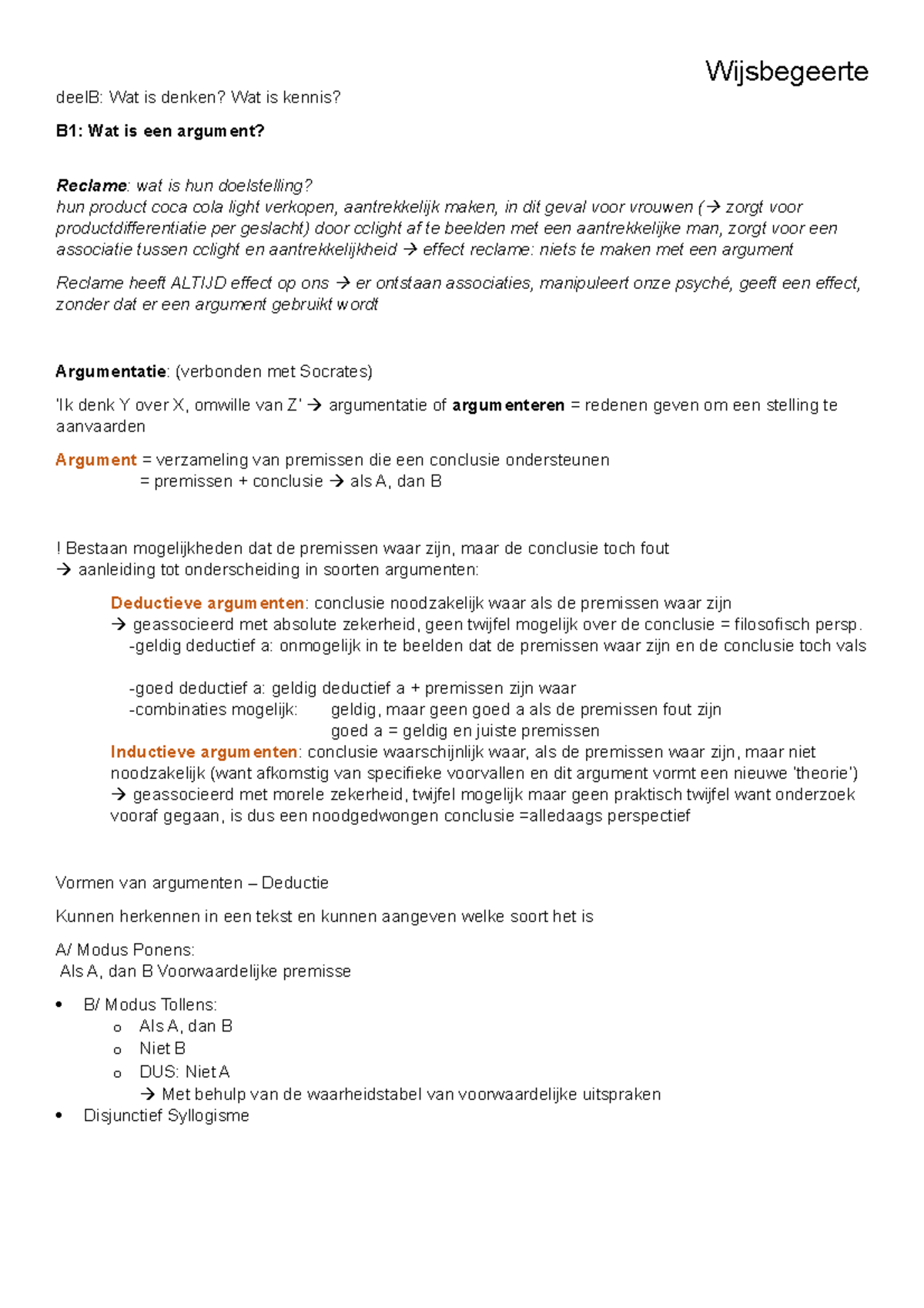 Wijsbegeerte Deel B Wijsbegeerte deelB Wat