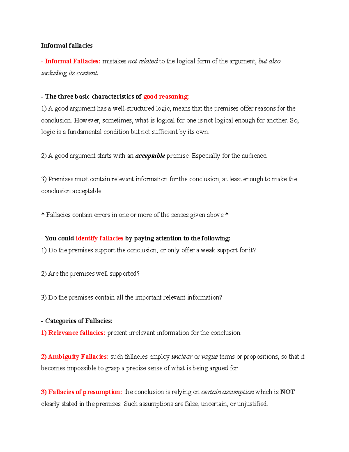 #6 Informal fallacies and Recognized - Informal fallacies - Informal ...