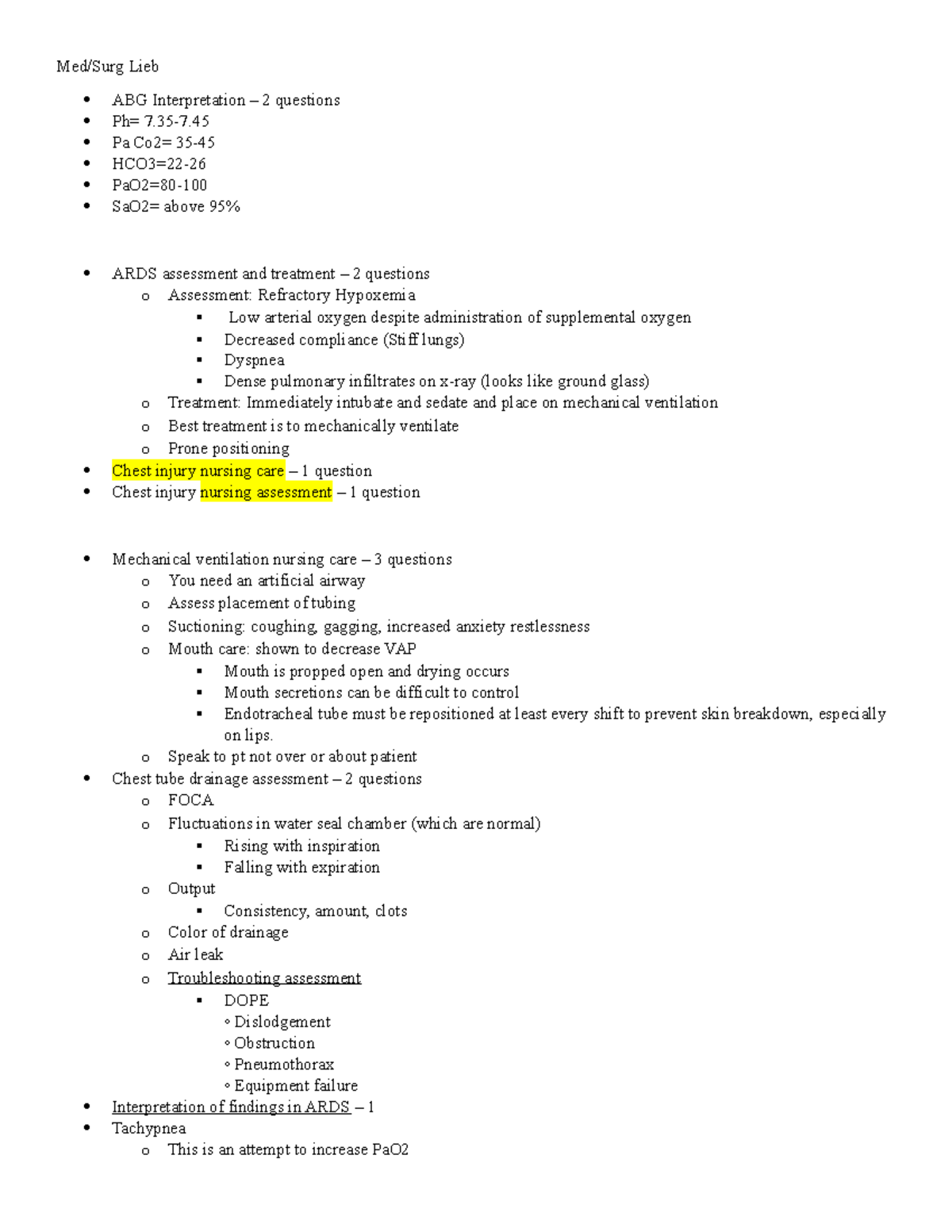 Midterm Exam Notes - Med/Surg Lieb ABG Interpretation – 2 questions Ph ...