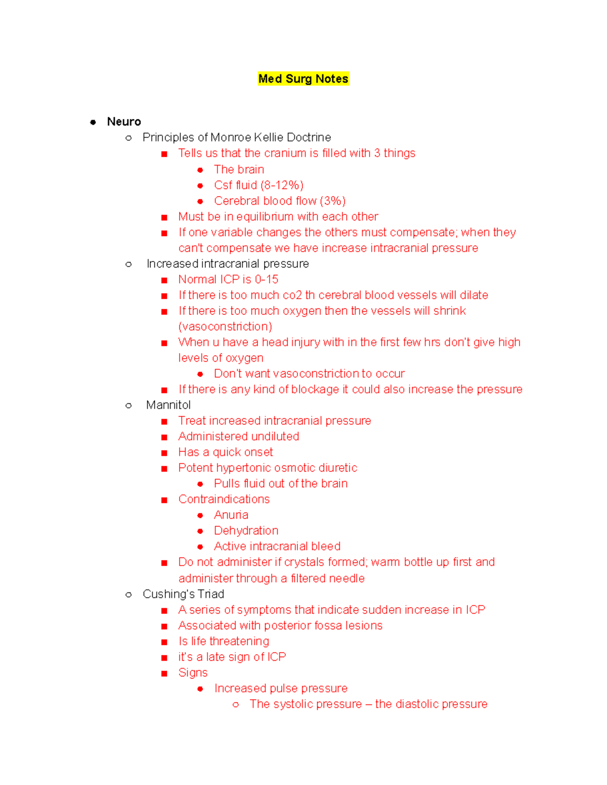 Medical Surgical Exam 1 Notes (neuro, hematomas, seizures, brain
