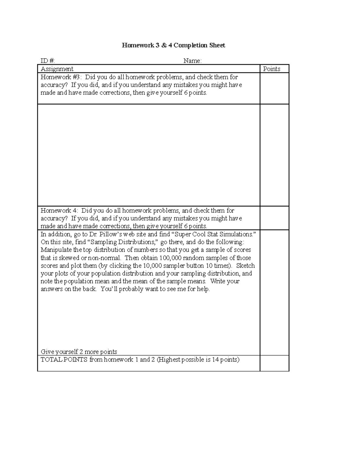 HWcover 34 answers - Homework 3 &amp; 4 Completion Sheet ID ...