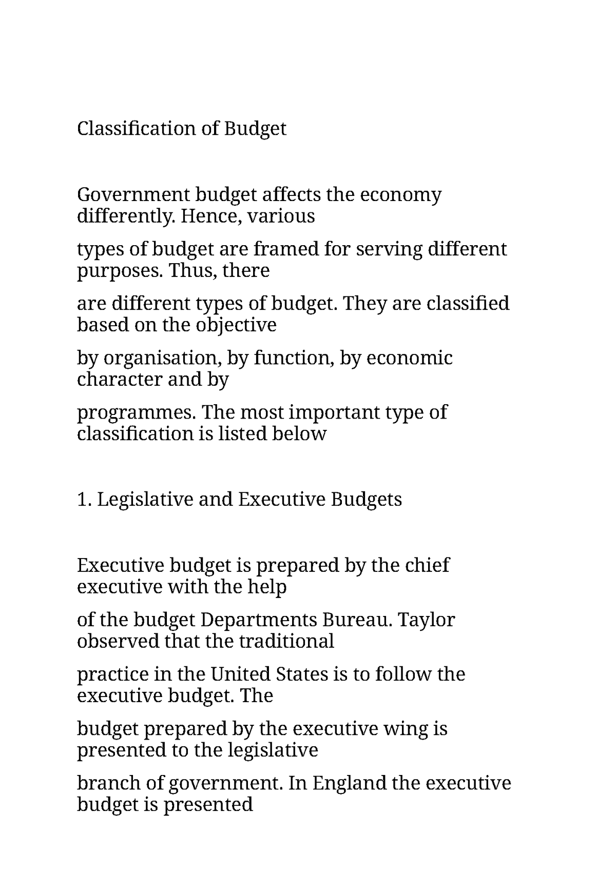 Classification Of Budget Classification Of Budget Government Budget