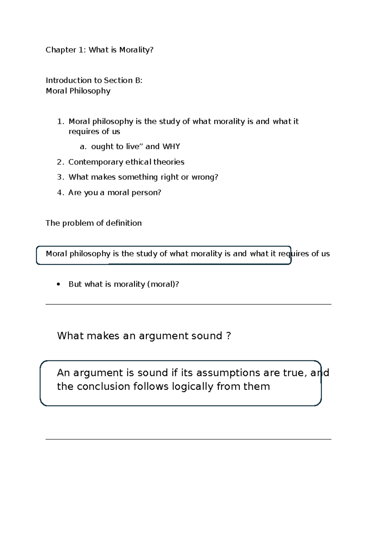 Chapter 1 - notes on ethics and morality - Chapter 1: What is Morality ...