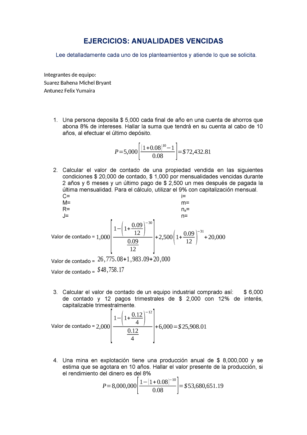 Suarez Michelbryant Actividad 6 Ejercicios Anualidades Vencidas Lee Detalladamente 4877