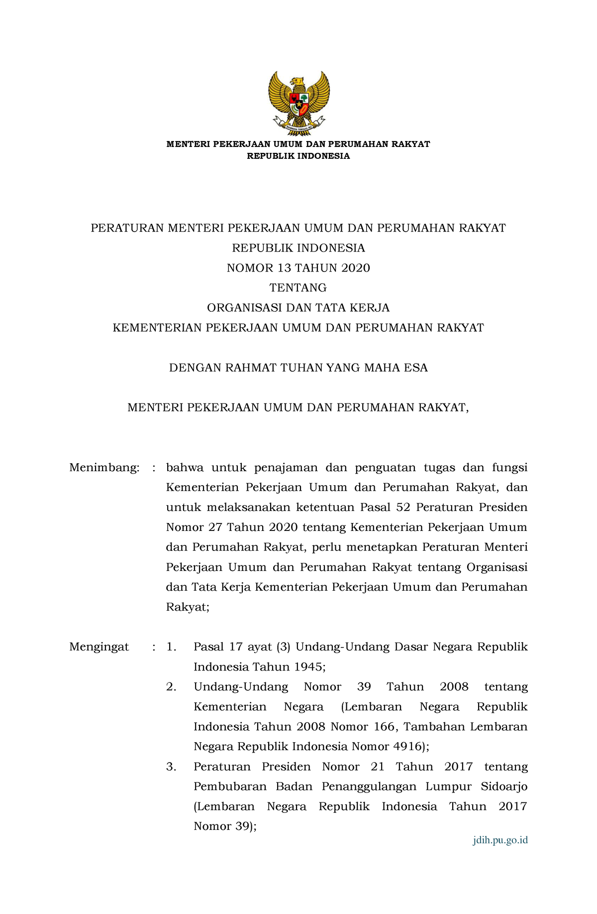 Permen PUPR 13 Tahun 2020 - MENTERI PEKERJAAN UMUM DAN PERUMAHAN RAKYAT ...