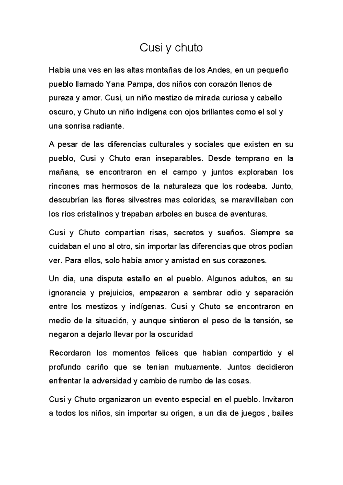 Cusi y chuto - fabuila ejemplo - Cusi y chuto Había una ves en las ...