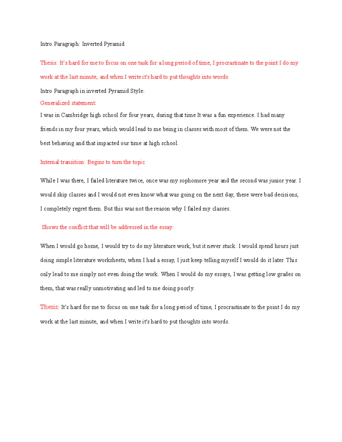 Jacob Leon College - INVERTED PARAGRAPH - Intro Paragraph: Inverted ...