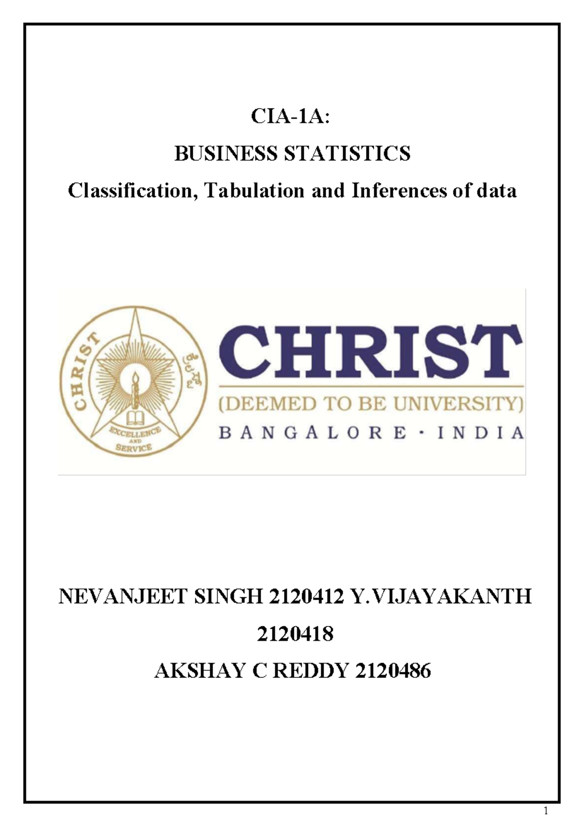 Stats CIA 1 Updated its good copy and submit - CIA-1A: BUSINESS ...