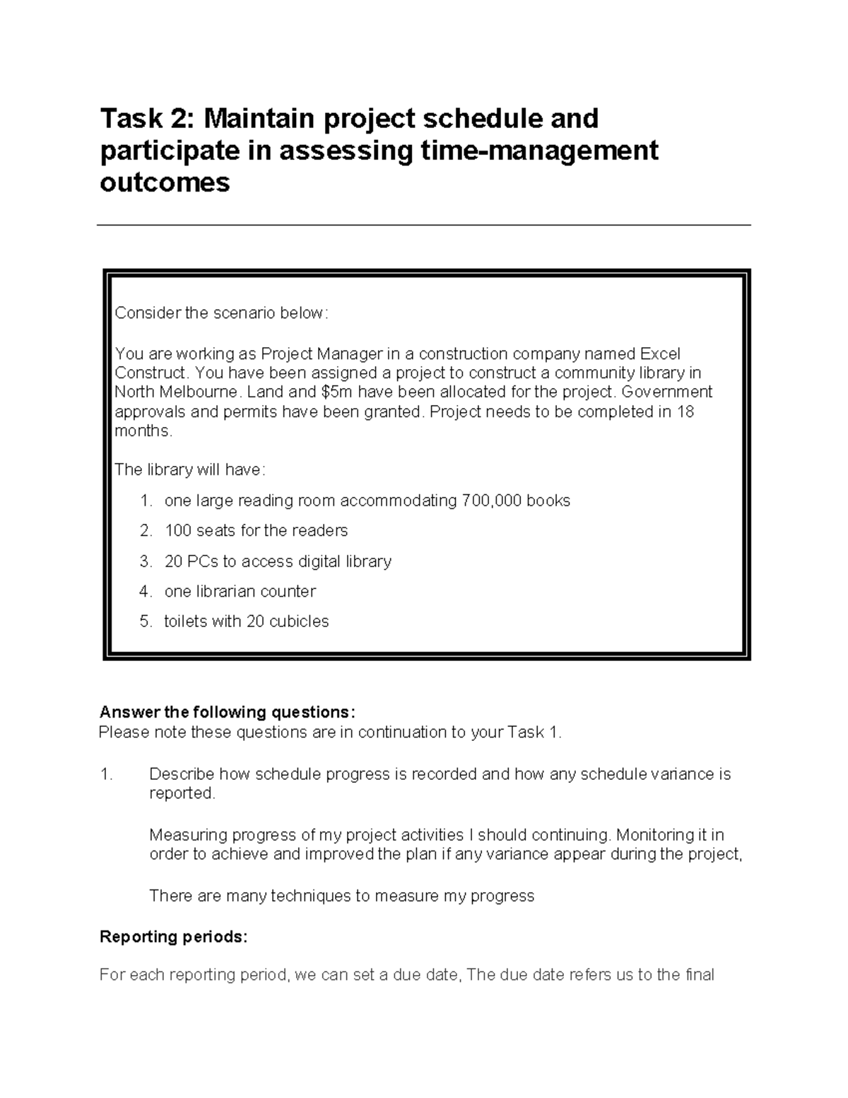 Task 2 time - Risk management - Task 2: Maintain project schedule and ...