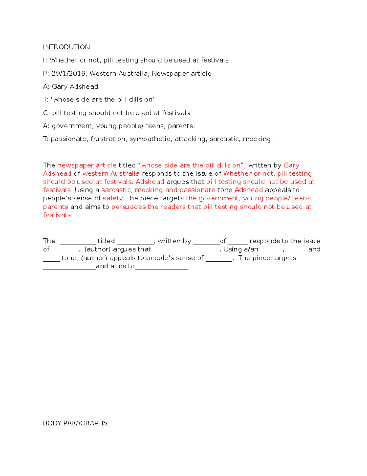 PILL Testin Argument yes INTRODUTION I Whether or not, pill