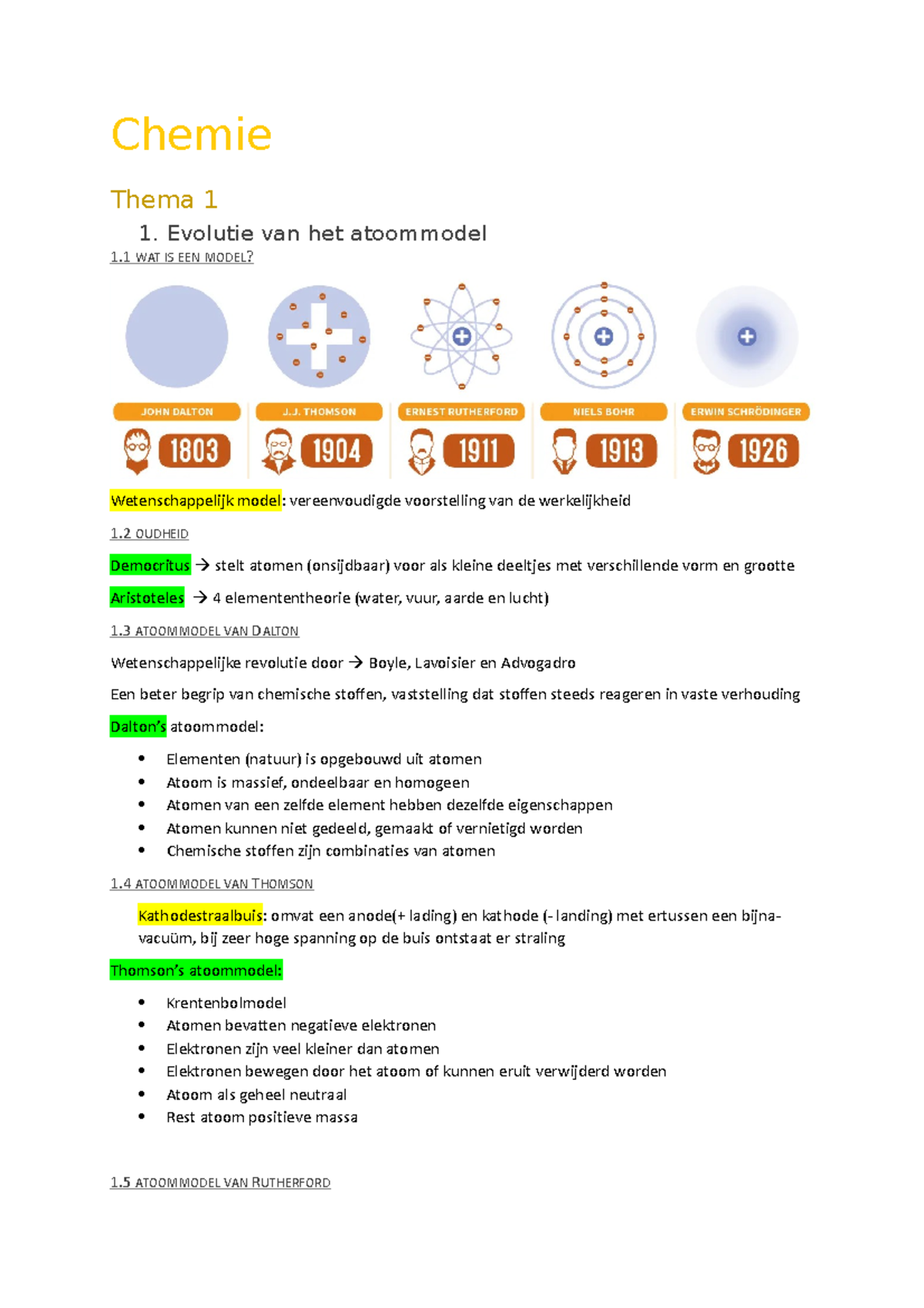 Chemie - Chemie Thema 1 1. Evolutie van het atoommodel 1 WAT IS EEN