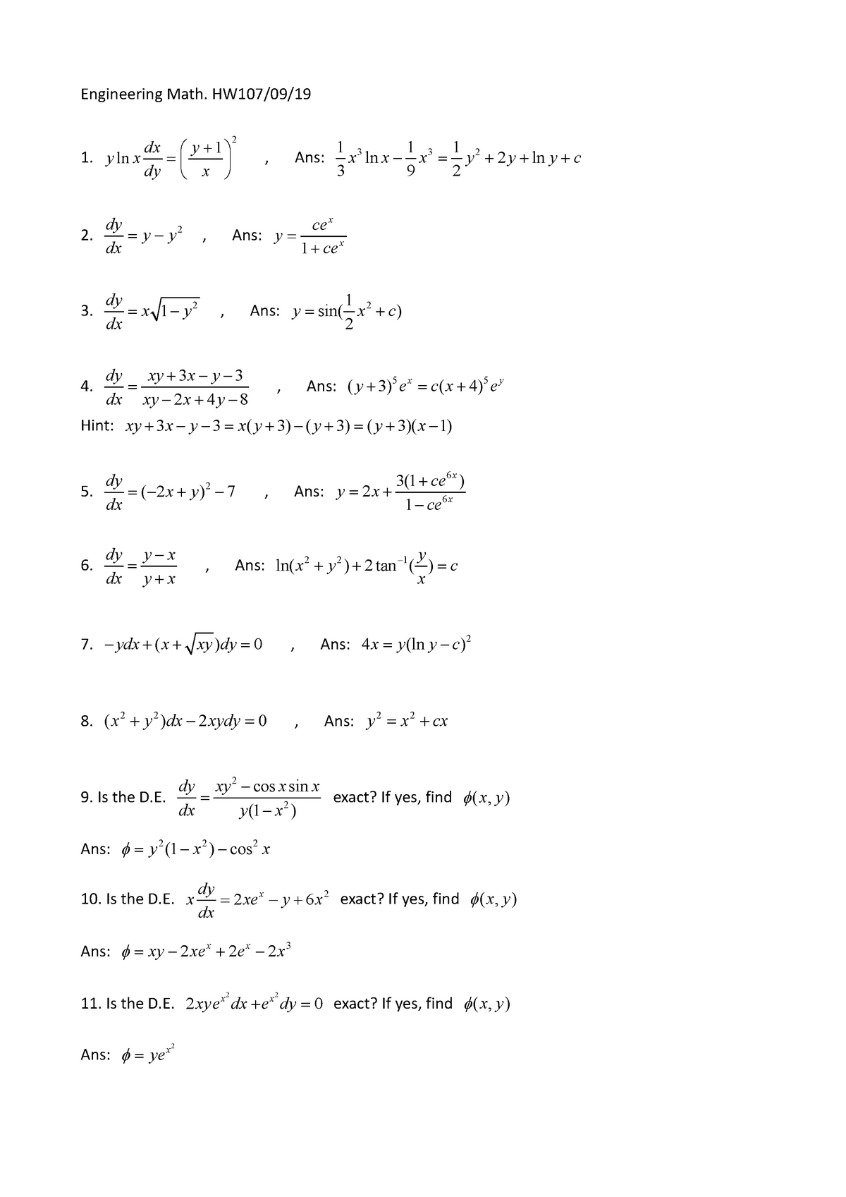工數作業1 Hhh Engineering Mathematics Studocu