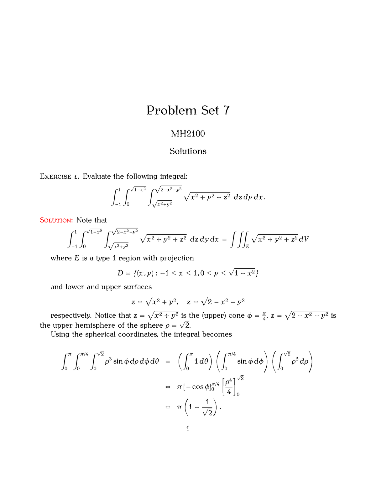 Calculus Problem Set 7 - Problem Set 7 MH Solutions Exercise 1 ...