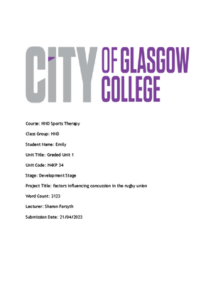 Graded unit 1 planning stage - Course: HND Sports Therapy Class Group ...