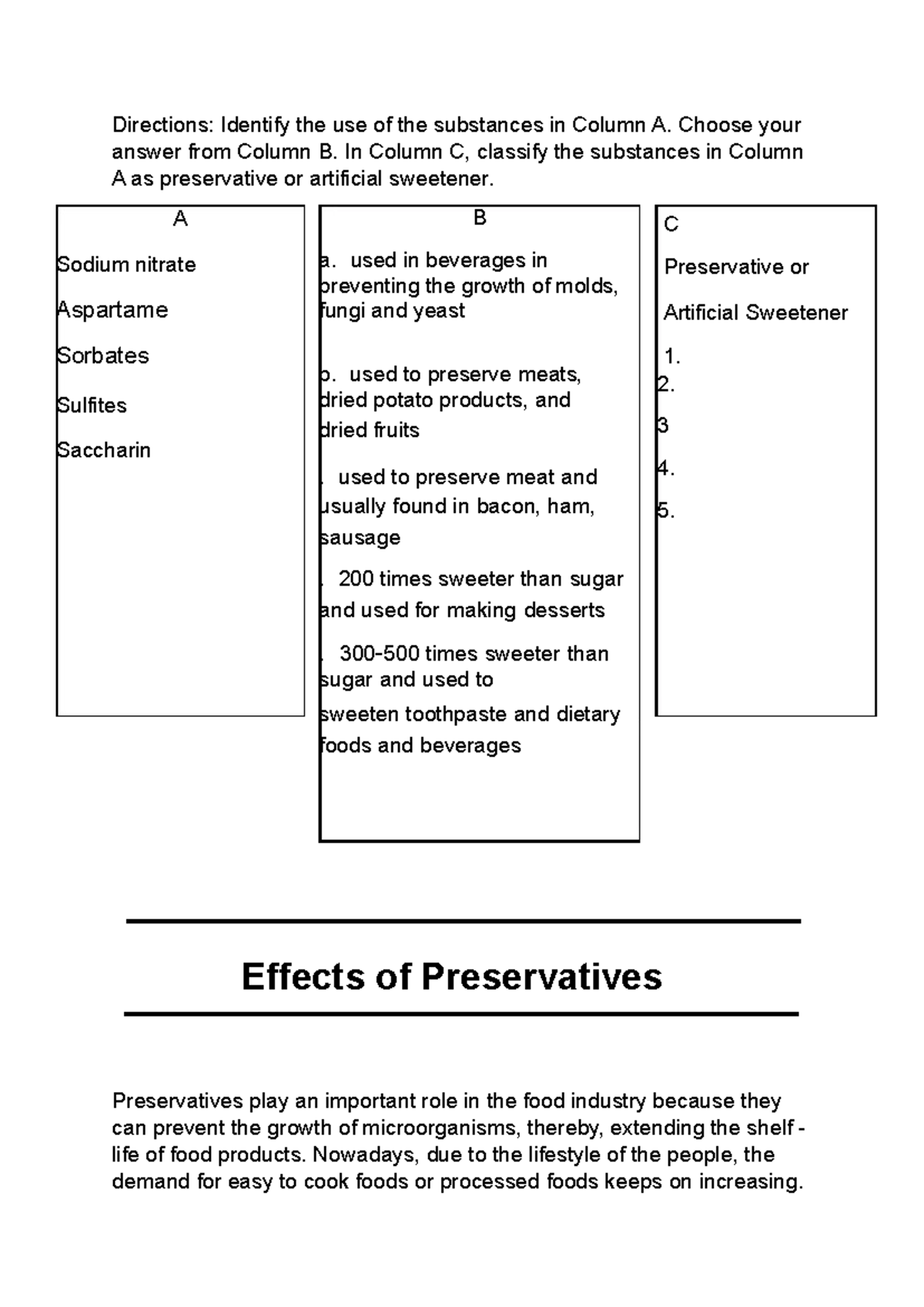 Effects-OF- Preservatives - Directions: Identify the use of the ...