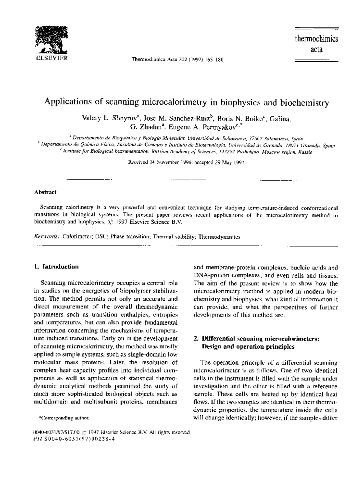 Applications Of Scanning Microcalorimetry In Biophysics And ...