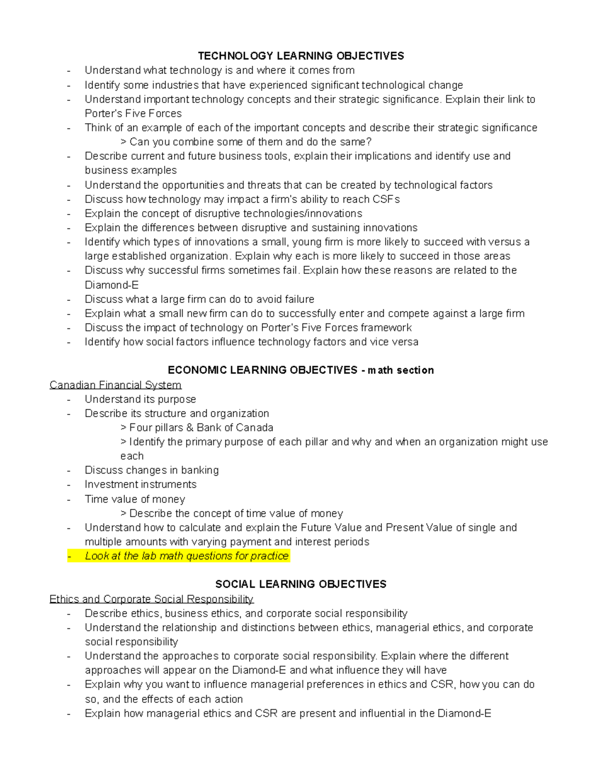 BU111 Final Review - TECHNOLOGY LEARNING OBJECTIVES Understand what ...