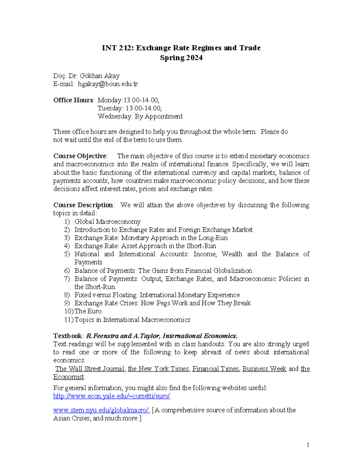 Exchange Rates Regime and Trade-2024 - INT 212: Exchange Rate Regimes