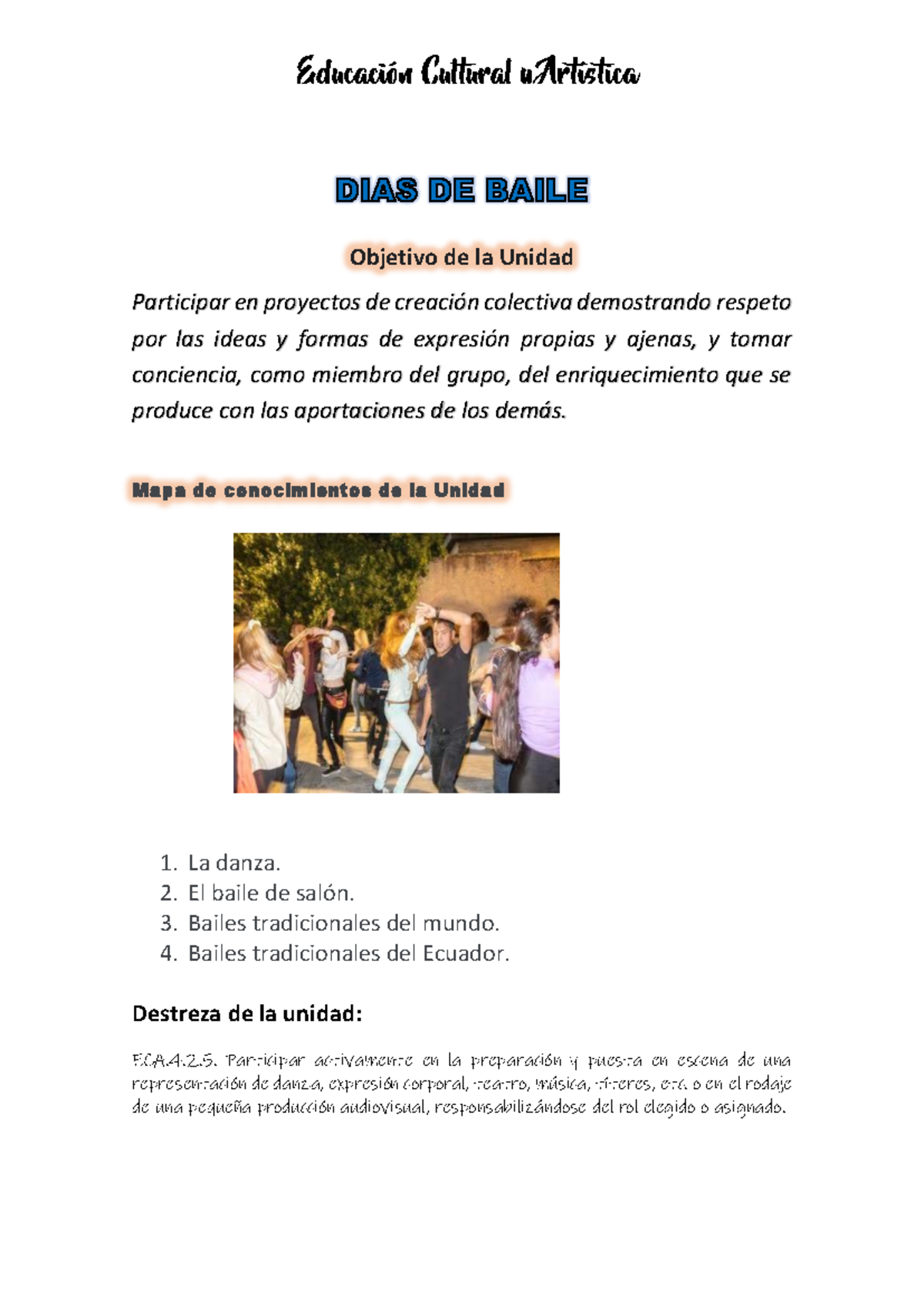 41127 4. DIAS DE Baile - Random - Objetivo de la Unidad Participar en ...