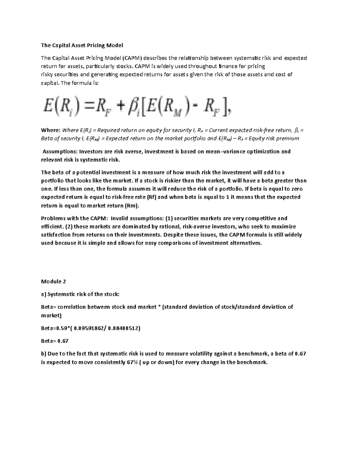 F1 - Grade: A - The Capital Asset Pricing Model The Capital Asset ...