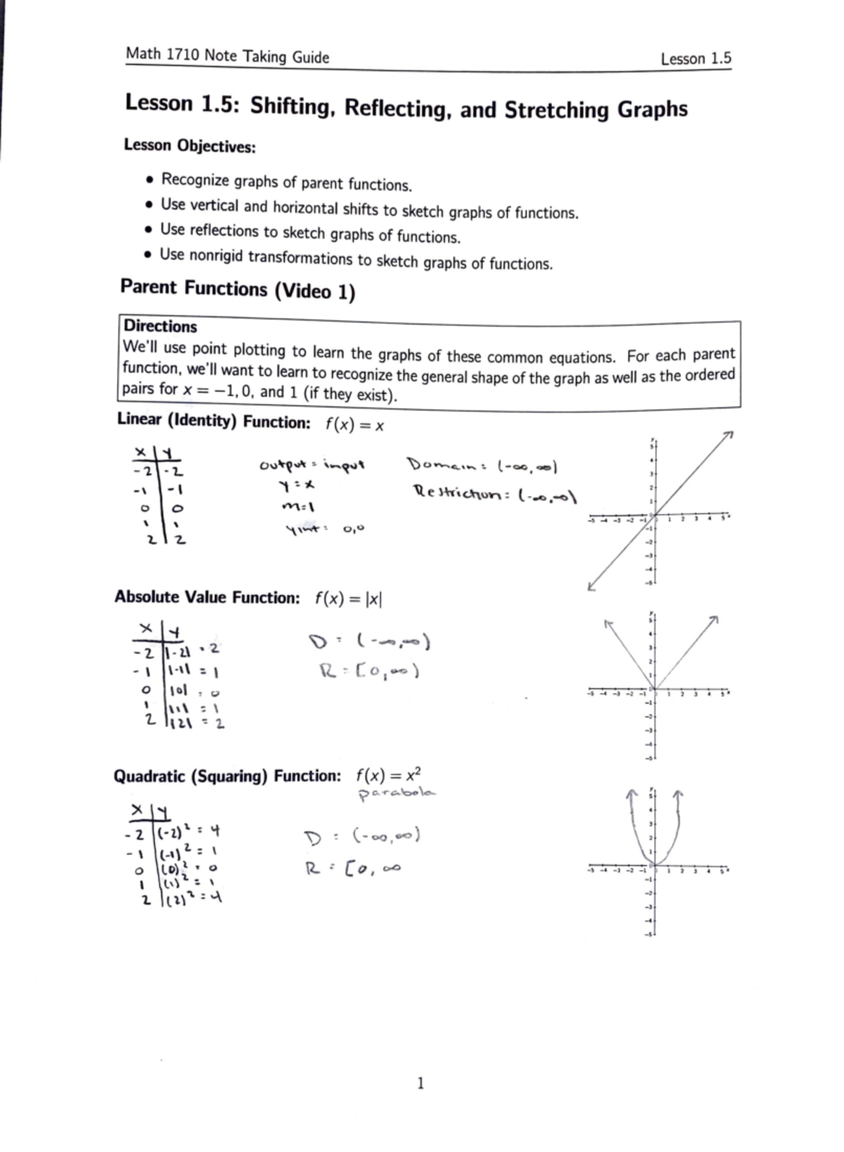 1.5 Notes - Online Instructor is Buch - Math 1710 Note Taking Guide ...