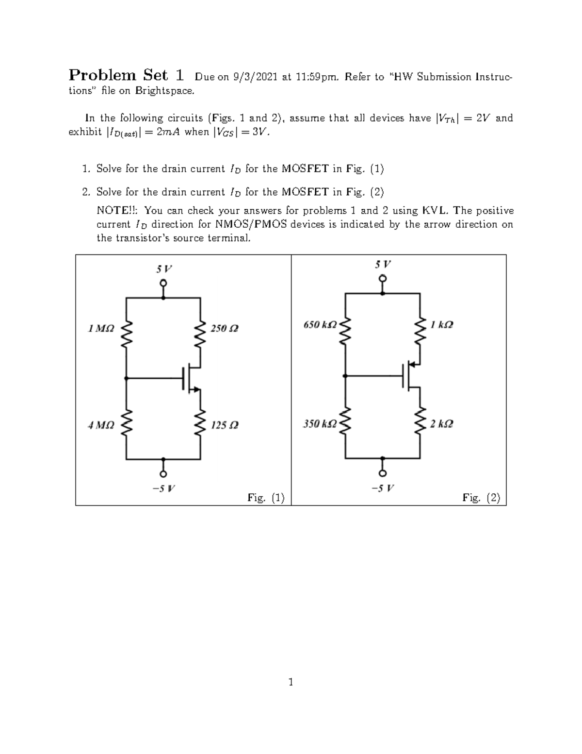 ECE 20002 Fall 2021 Homework Problem Set 1 - Problem Set 1 Due On 9/3 ...